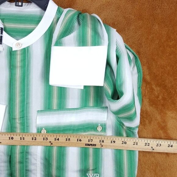 WALES BONNER Shirt Mens Size 46 Green Stripe Button Up CADENCE SILK SHIRT $595 - Picture 7 of 9